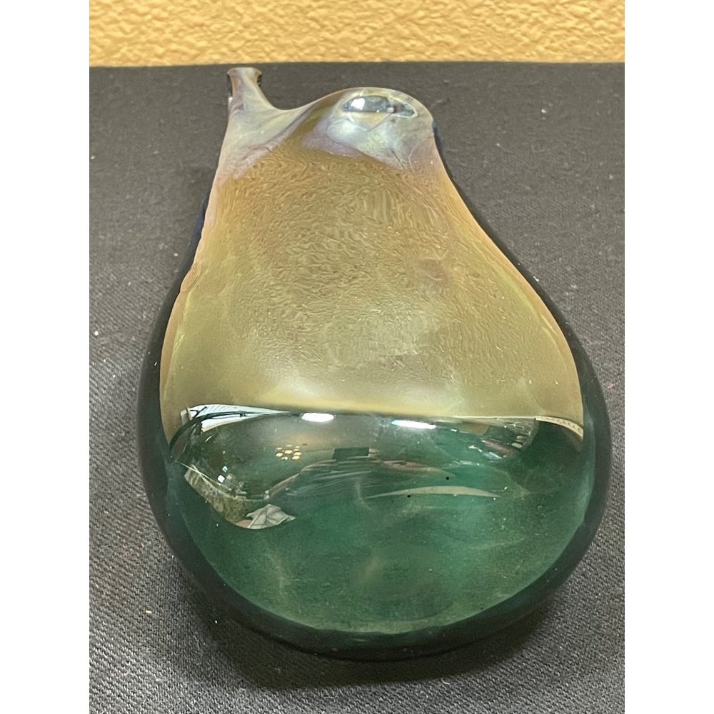 Rare Vintage Hand Blown Glass Paper Bag Vase Signed Sea Foam Blue Color - Picture 7 of 13